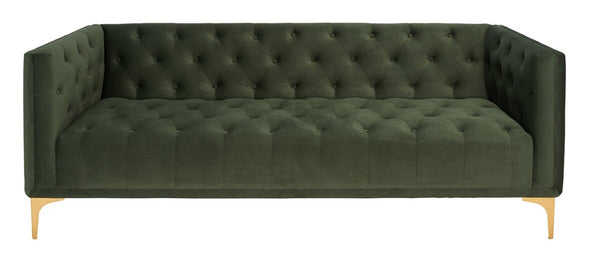 Safavieh Florentino Tufted Sofa Forest Green / Gold Wood / Fabric / Cushion / Metal SFV4506D