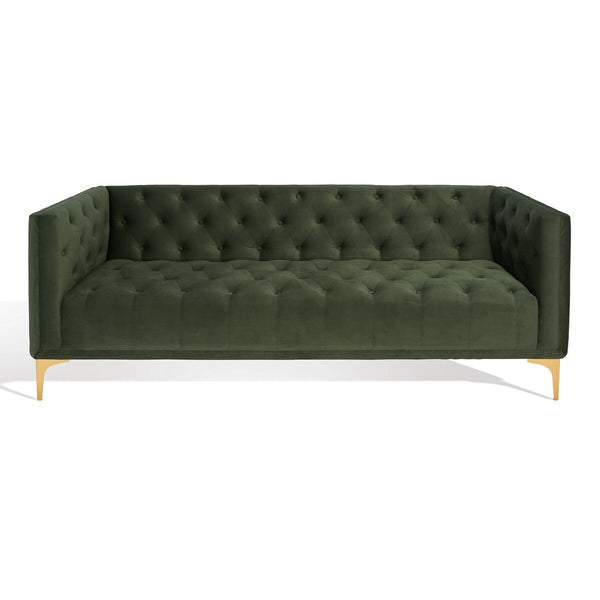 Safavieh Florentino Tufted Sofa Forest Green / Gold Wood / Fabric / Cushion / Metal SFV4506D