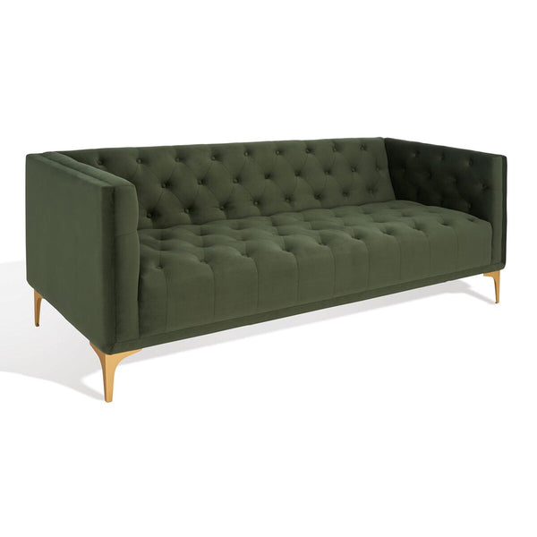 Safavieh Florentino Tufted Sofa Forest Green / Gold Wood / Fabric / Cushion / Metal SFV4506D