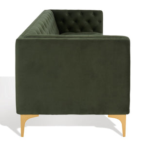Safavieh Florentino Tufted Sofa Forest Green / Gold Wood / Fabric / Cushion / Metal SFV4506D