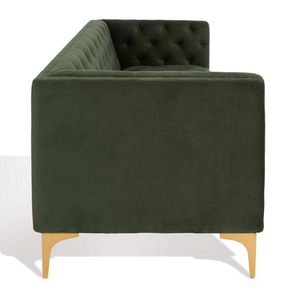 Safavieh Florentino Tufted Sofa Forest Green / Gold Wood / Fabric / Cushion / Metal SFV4506D