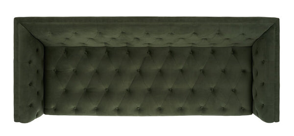 Safavieh Florentino Tufted Sofa Forest Green / Gold Wood / Fabric / Cushion / Metal SFV4506D