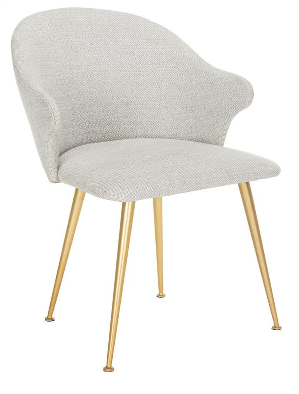 Safavieh Edmond Arm Chair Poly Blend Light Grey Gold Fabric Metal Pine Wood Polyester Acrylic Couture SFV4507B 889048472587