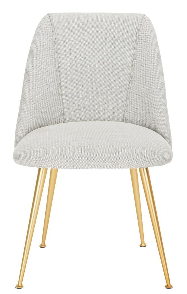 Safavieh Foster Dining Chair Poly Blend Light Grey Gold Fabric Metal Pine Wood Polyester Acrylic Couture SFV4508B 889048472600