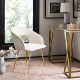 Safavieh Lorina Dining Chair Linen Blend Cream Gold Fabric Metal Pine Wood Viscose Polyester Cotton Couture SFV4509A 889048472617