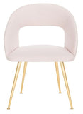 Safavieh Lorina Dining Chair Linen Blend Light Pink Gold Fabric Metal Pine Wood Viscose Polyester Cotton Couture SFV4509B 889048472624