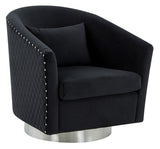 Safavieh Clara Quilted Swivel Tub Chair Black Velvet / Wood Frame / Foam / Stainless Steel SFV4702F