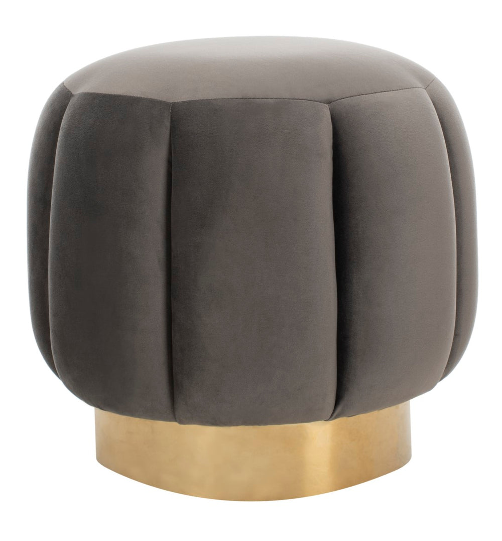 Safavieh Maxine Channel Tufted Otttoman Dark Grey / Gold Velvet SFV4707B 889048598713