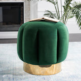 Safavieh Maxine Channel Tufted Otttoman Emerald / Gold Velvet SFV4707D 889048598737