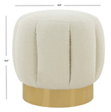 Safavieh Maxine Channel Tufted Boucle Ottoman Ivory / Gold Velvet / Wood Frame / Foam / Stainless Steel SFV4707M