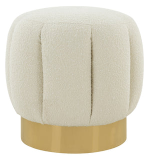 Safavieh Maxine Channel Tufted Boucle Ottoman Ivory / Gold Velvet / Wood Frame / Foam / Stainless Steel SFV4707M