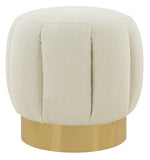 Safavieh Maxine Channel Tufted Boucle Ottoman Ivory / Gold Velvet / Wood Frame / Foam / Stainless Steel SFV4707M