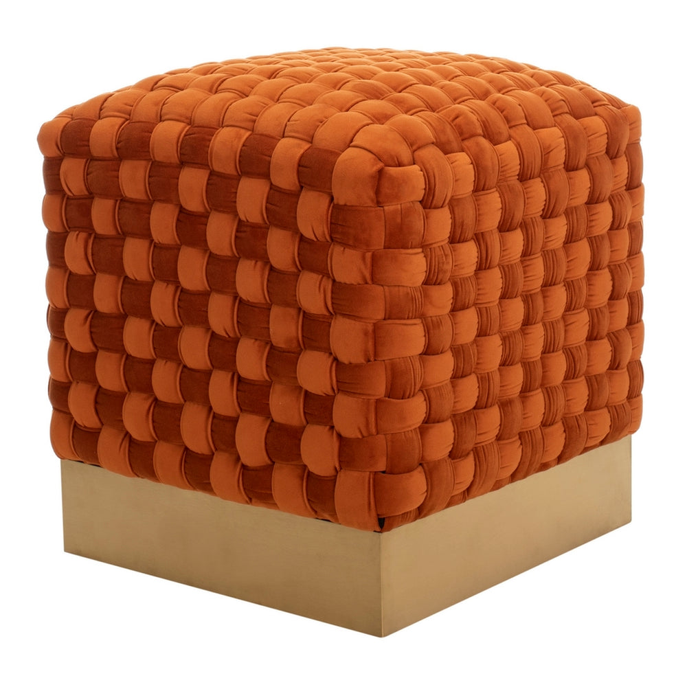 Ravyn Woven Velvet Ottoman - Luxurious Sienna Design with Gold Accents for Glamorous Interiors