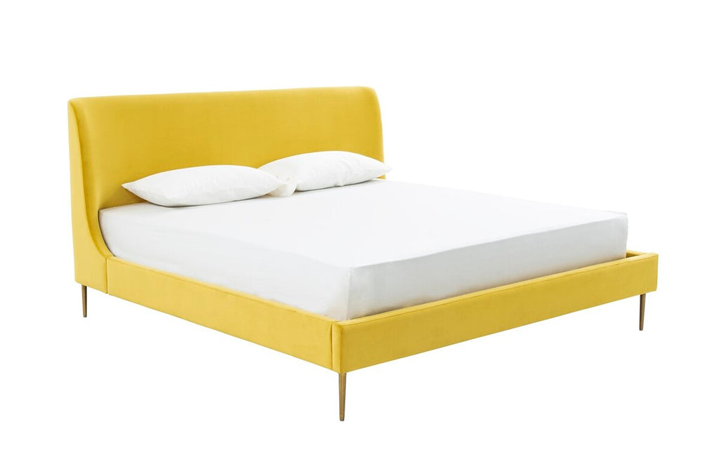Safavieh Jaiden Upholstered King Bed Chartreuse / Gold Wood / Fabric / Foam / Metal SFV4754B-K-2BX