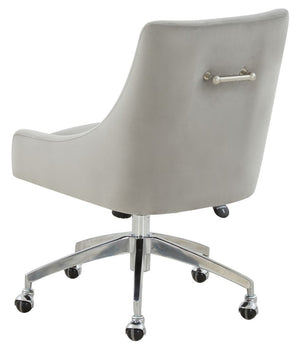 Jakob Elegant Light Grey Velvet Swivel Desk Chair with Chic Silver Base for Stylish Workspaces