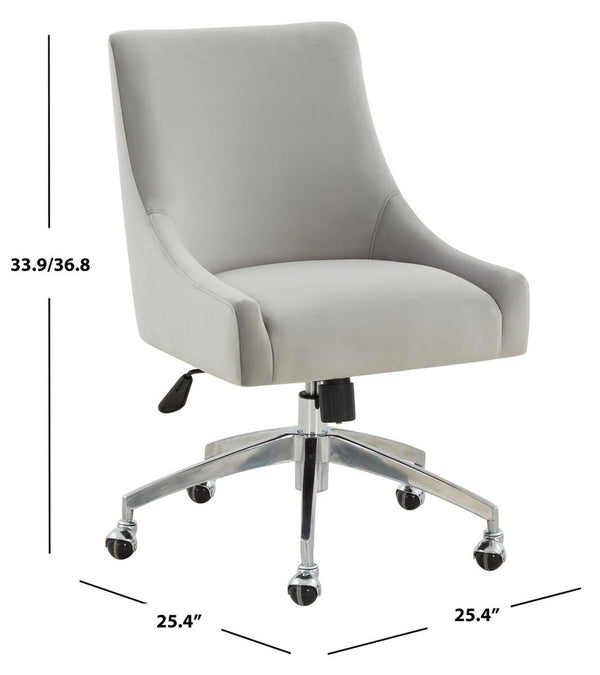 Jakob Elegant Light Grey Velvet Swivel Desk Chair with Chic Silver Base for Stylish Workspaces