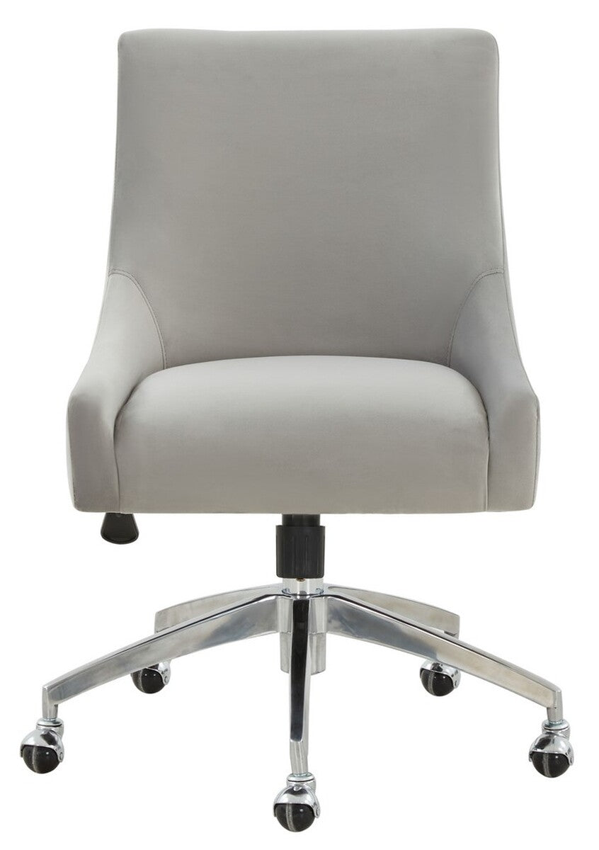 Jakob Elegant Light Grey Velvet Swivel Desk Chair with Chic Silver Base for Stylish Workspaces