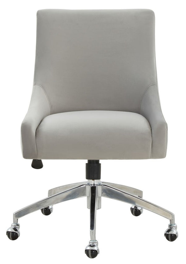 Jakob Elegant Light Grey Velvet Swivel Desk Chair with Chic Silver Base for Stylish Workspaces