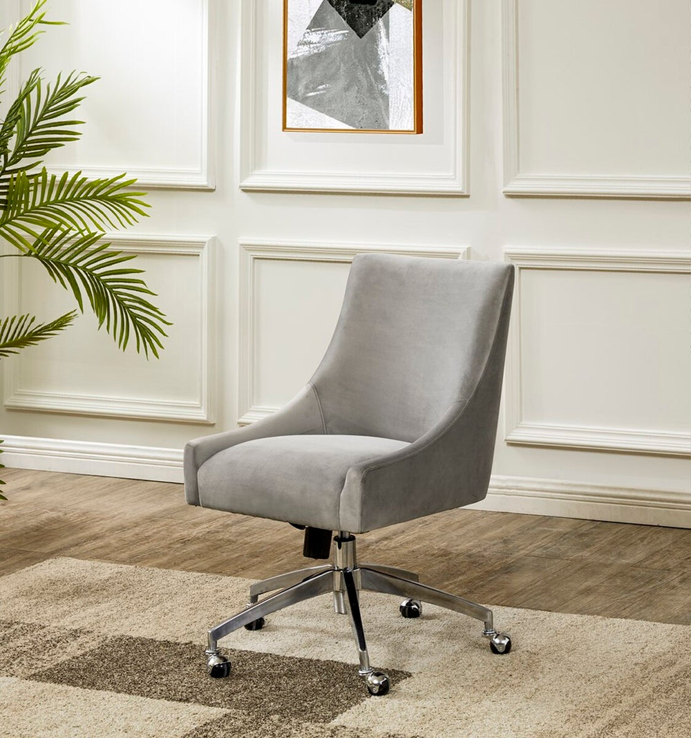 Jakob Elegant Light Grey Velvet Swivel Desk Chair with Chic Silver Base for Stylish Workspaces