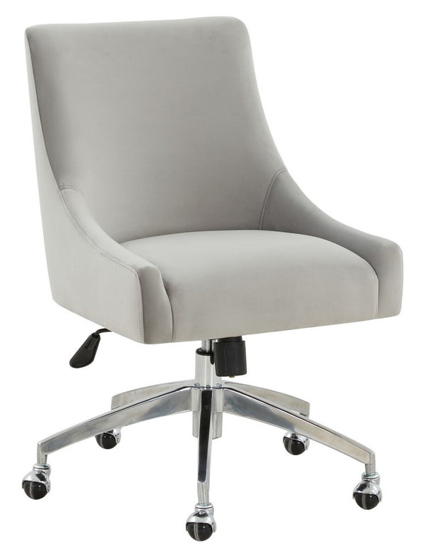 Jakob Elegant Light Grey Velvet Swivel Desk Chair with Chic Silver Base for Stylish Workspaces