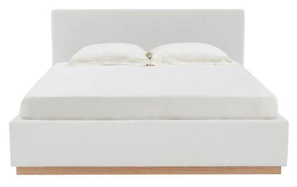 Safavieh Pippin Linen King Bed White / Natural Wood / Fabric / Foam SFV5063A-K-4BX