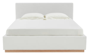 Safavieh Pippin Linen King Bed White / Natural Wood / Fabric / Foam SFV5063A-K-4BX