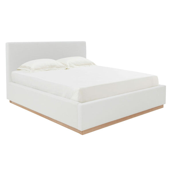 Safavieh Pippin Linen King Bed White / Natural Wood / Fabric / Foam SFV5063A-K-4BX