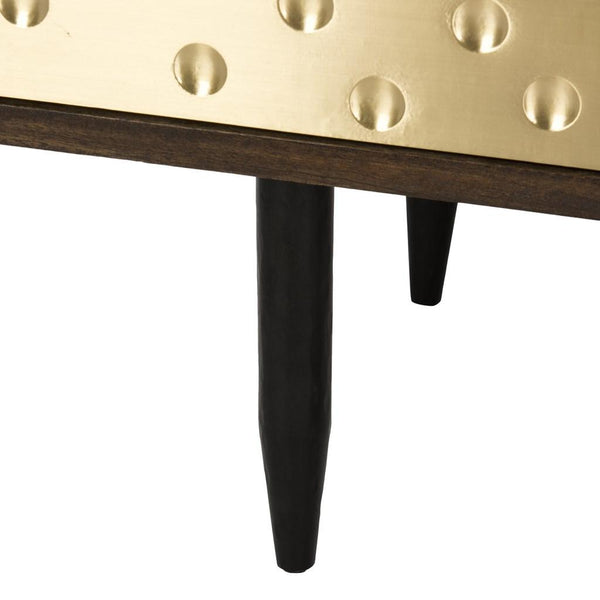 Safavieh Clara Tub Chair Quilted Swivel Walnut Shiny Brass Wood Mango Metal Couture SFV5524A 889048298842