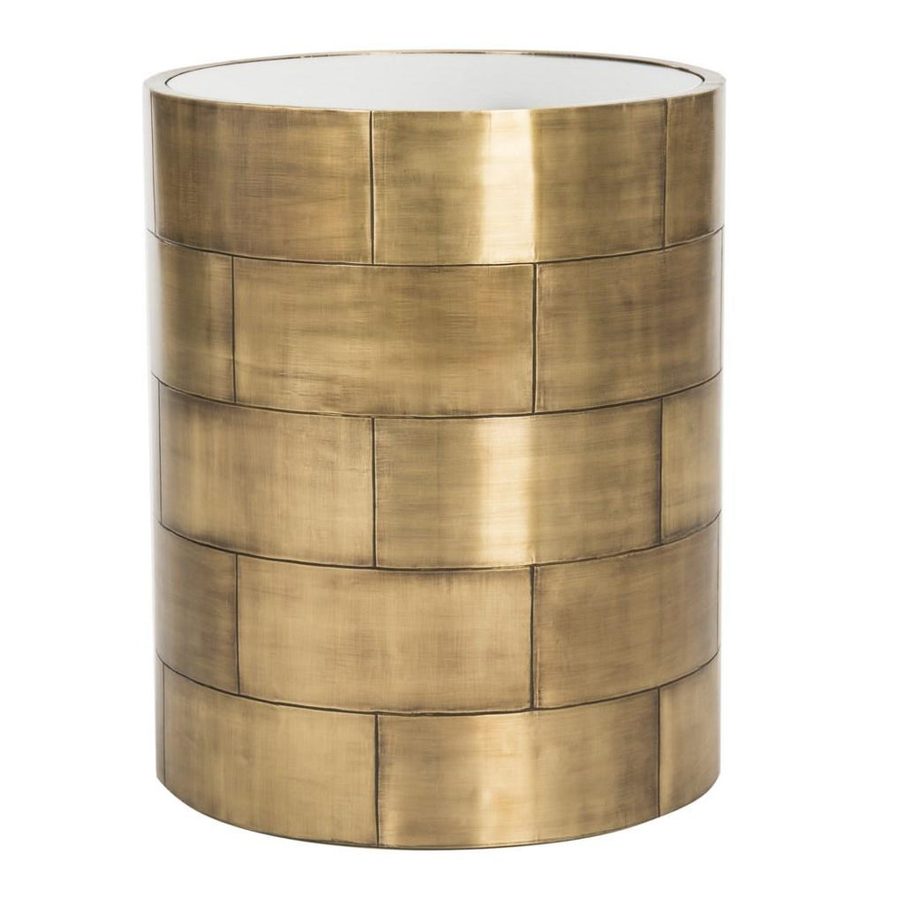 Safavieh Florencia Side Table Round Clear Antique Brass Glass Metal Couture SFV5525A 889048298910