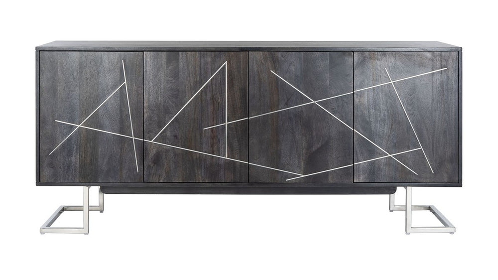 Safavieh Penn Geometric 4 Door Sideboar in Black and Silver SFV5535A 889048727342