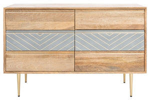 Safavieh Leni 6 Drawer Cement Dresser in Natural, Cement, Brass SFV5715A