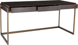 Safavieh Genevieve Writing Desk 3 Drawer Smoked Eucalyptus Brass Stainless Steel Wood Veneer Couture SFV6008A 683726339151