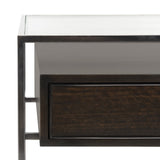 Safavieh Caelan Side Table Tempered Glass Natural Steel Black Nickel Eucalyptus Veneer Couture SFV6020A 889048280939