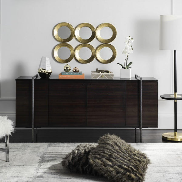 Safavieh Baxton Sideboard Wood Steel Black Nickel Eucalyptus Veneered Natural Couture SFV6029A 889048281035