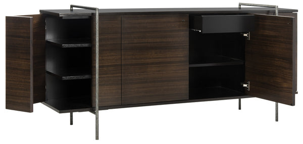 Safavieh Baxton Sideboard Wood Steel Black Nickel Eucalyptus Veneered Natural Couture SFV6029A 889048281035