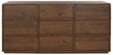 Safavieh Zeus 9 Drawer Dresser Medium Oak 72 IN W x 20 IN D x 35 IN H