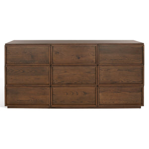 Safavieh Zeus 9 Drawer Dresser Medium Oak 72 IN W x 20 IN D x 35 IN H
