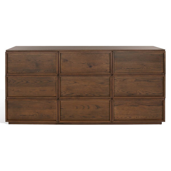 Safavieh Zeus 9 Drawer Dresser Medium Oak 72 IN W x 20 IN D x 35 IN H