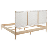 Safavieh Cassity Leather Headboard King Bed White / Natural Wood / Leather SFV8200A-K-2BX