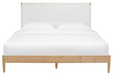Safavieh Cassity Leather Headboard King Bed White / Natural Wood / Leather SFV8200A-K-2BX