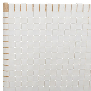 Safavieh Cassity Leather Headboard Queen Bed White / Natural Wood / Leather SFV8200A-Q-2BX