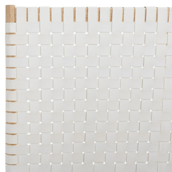 Safavieh Cassity Leather Headboard Queen Bed White / Natural Wood / Leather SFV8200A-Q-2BX