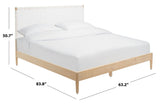 Safavieh Cassity Leather Headboard Queen Bed White / Natural Wood / Leather SFV8200A-Q-2BX