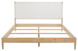 Safavieh Cassity Leather Headboard Queen Bed White / Natural Wood / Leather SFV8200A-Q-2BX