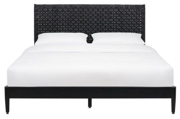 Safavieh Cassity Leather Headboard King Bed Black Wood / Leather SFV8200B-K-2BX