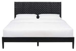 Safavieh Cassity Leather Headboard Queen Bed Black Wood / Leather SFV8200B-Q-2BX