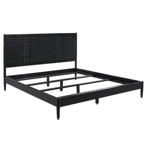 Safavieh Cassity Leather Headboard Queen Bed Black Wood / Leather SFV8200B-Q-2BX