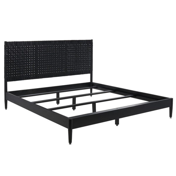 Safavieh Cassity Leather Headboard Queen Bed Black Wood / Leather SFV8200B-Q-2BX