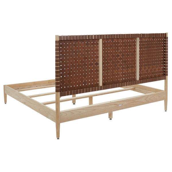 Safavieh Cassity Leather Headboard King Bed Brown / Natural Wood / Leather SFV8200C-K-2BX