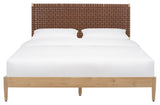 Safavieh Cassity Leather Headboard King Bed Brown / Natural Wood / Leather SFV8200C-K-2BX